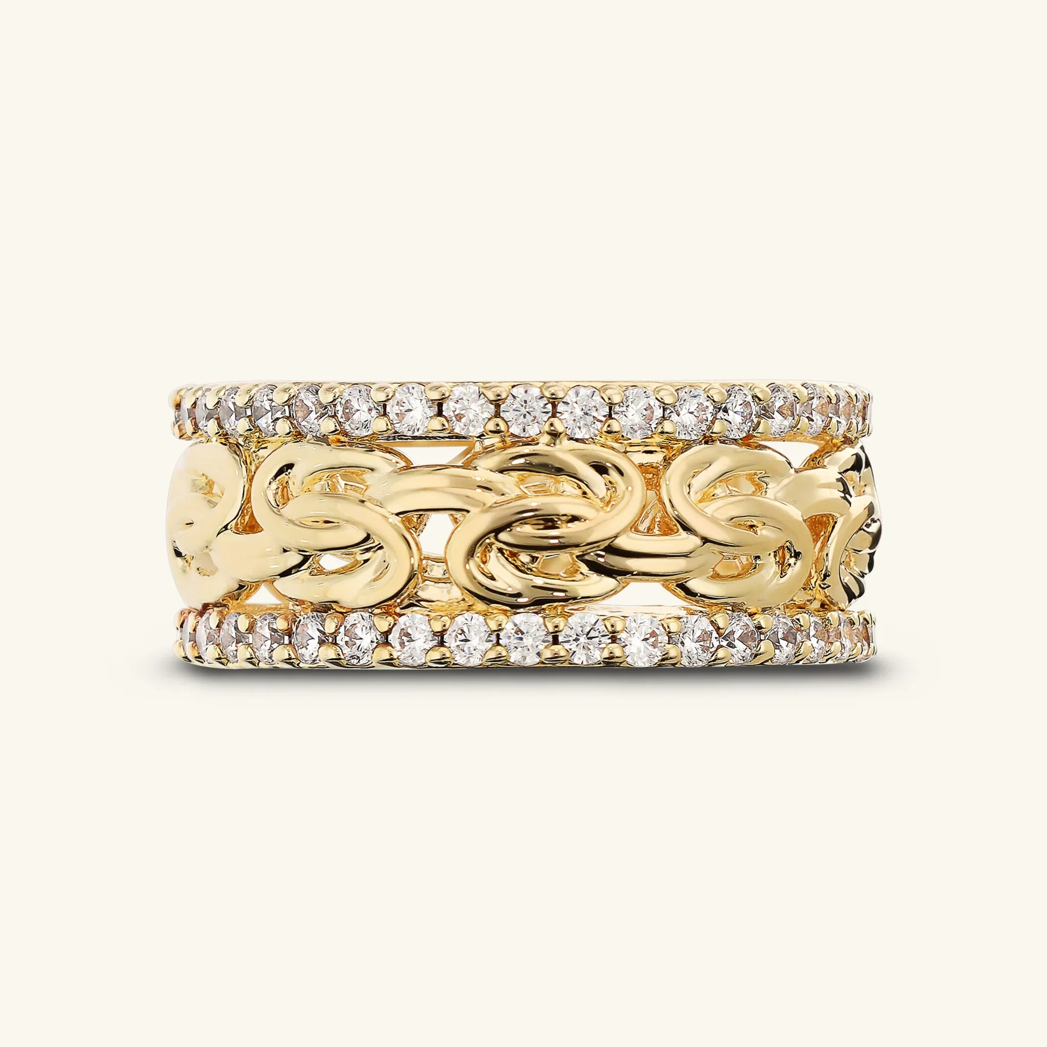 Anello a Fascia Catena Bizantina con Pavé di Cubic Zirconia - Image 3