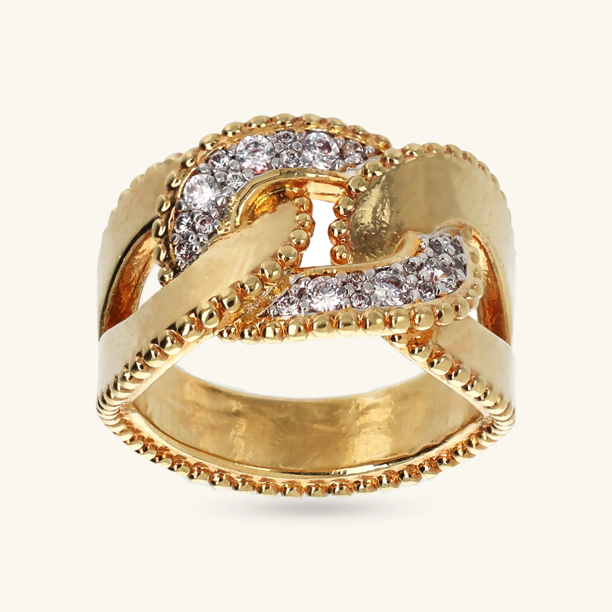 Anello a Fascia Catena Grumetta con Bordi Lavorati e Pavé in Cubic Zirconia - Image 3