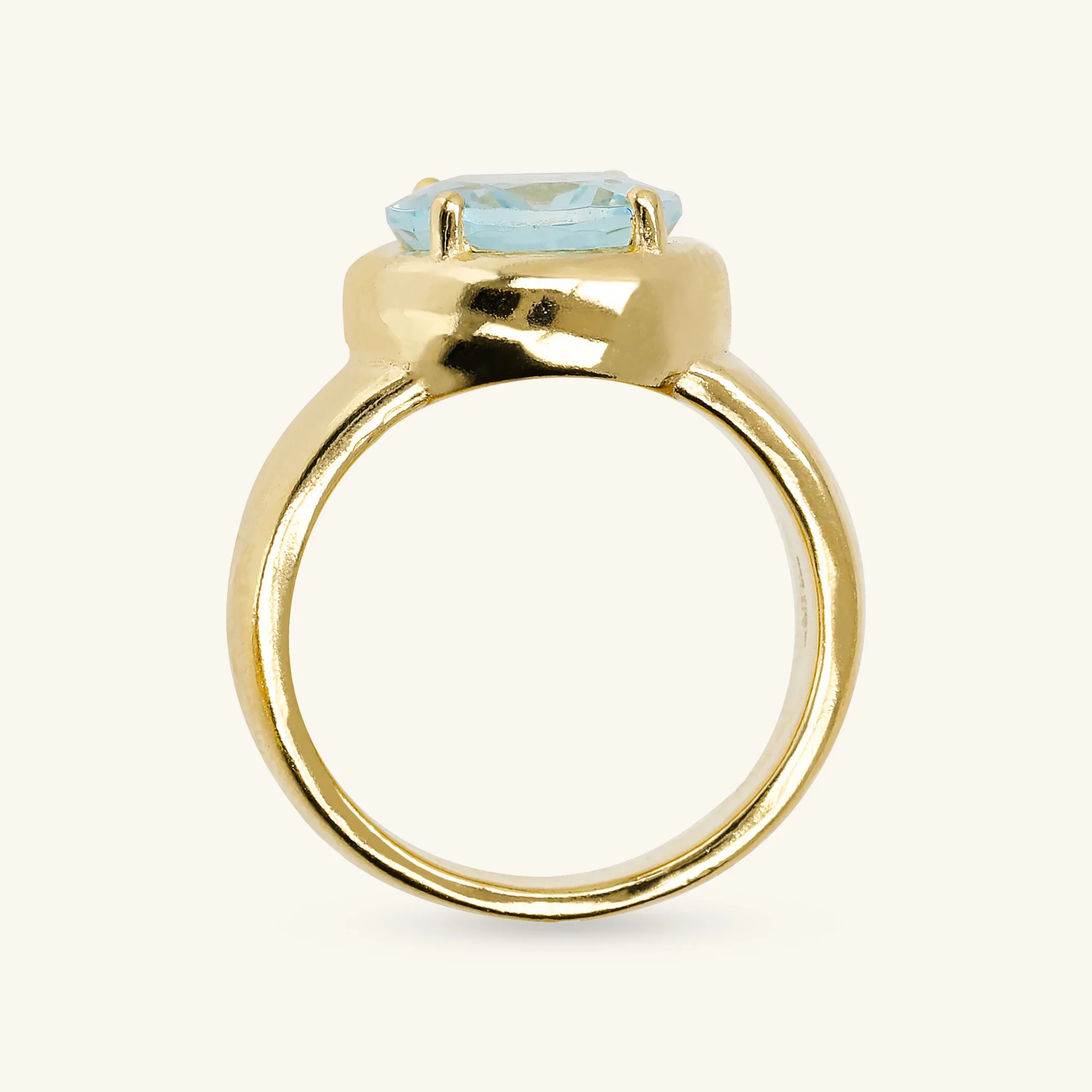 Anello Cocktail Martellato in Argento 925 placcato Oro Giallo 18Kt con Pietra Naturale Ovale - Image 6