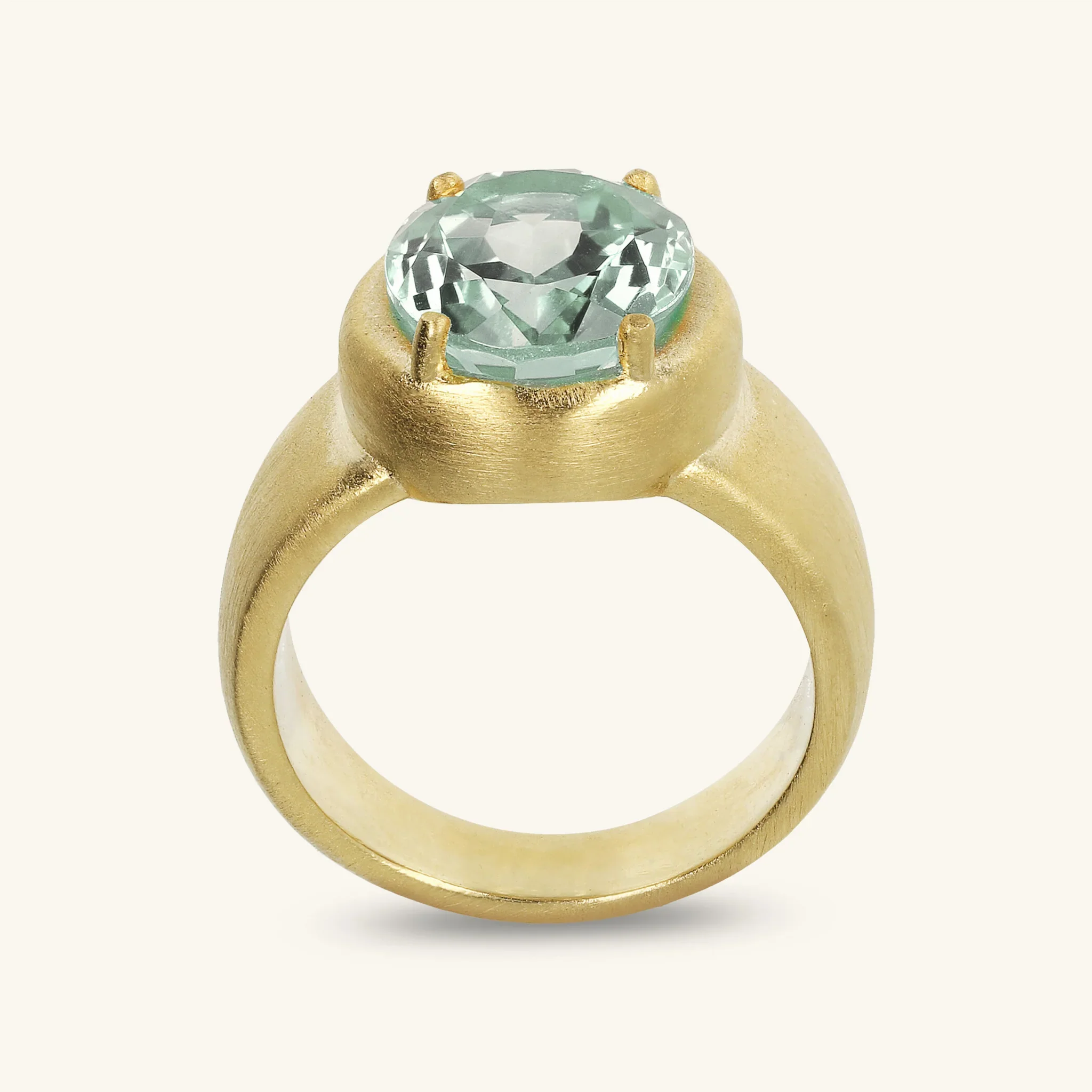 Anello Cocktail Satinato in Argento 925 Placcato Oro Giallo 18kt con Pietra Naturale Ovale - Image 6