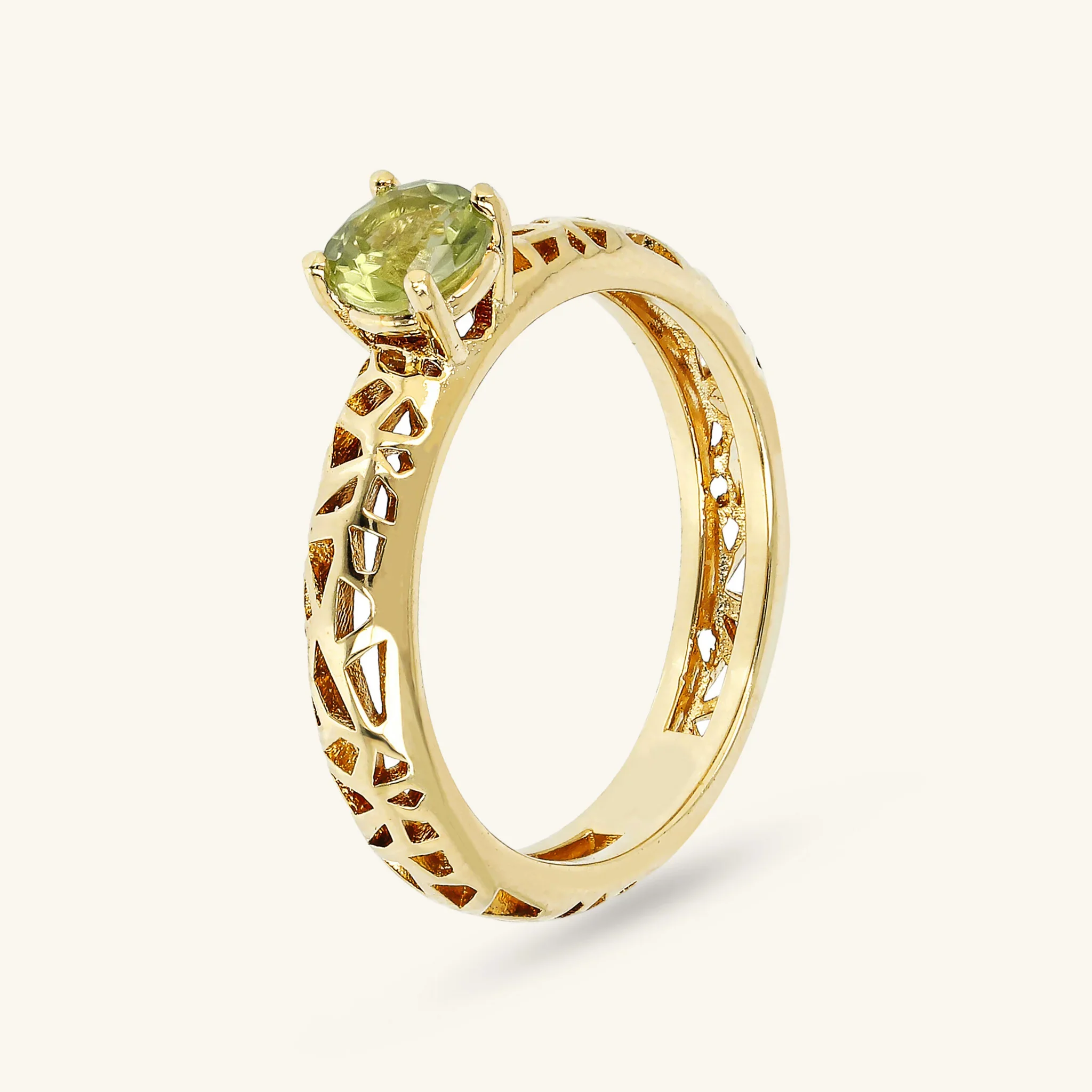 Anello Solitario Traforato in Argento 925 Placcato Oro Giallo 18kt con Pietra Naturale - Image 6