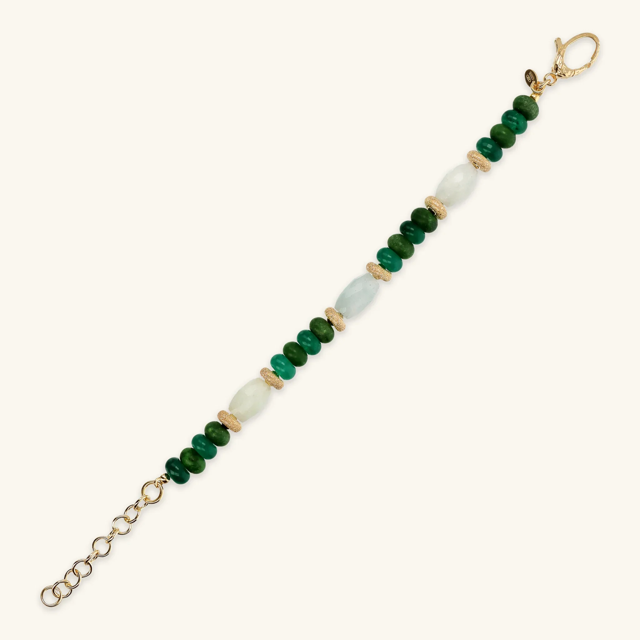 Bracciale in Argento 925 placcato Oro Giallo 18Kt con Rondelle Lavorate e Pietre Naturali Taglio Barilotto - Image 6