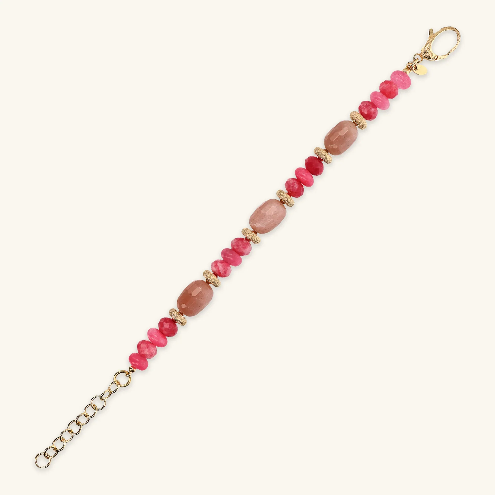 Bracciale in Argento 925 placcato Oro Giallo 18Kt con Rondelle Lavorate e Pietre Naturali Taglio Barilotto - Image 8