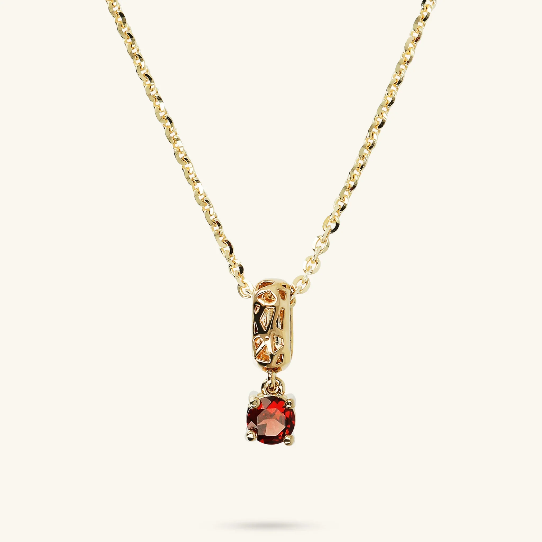 Collana in Argento 925 Placcata Oro Giallo 18kt con Ciondolo Traforato e Pietra Naturale