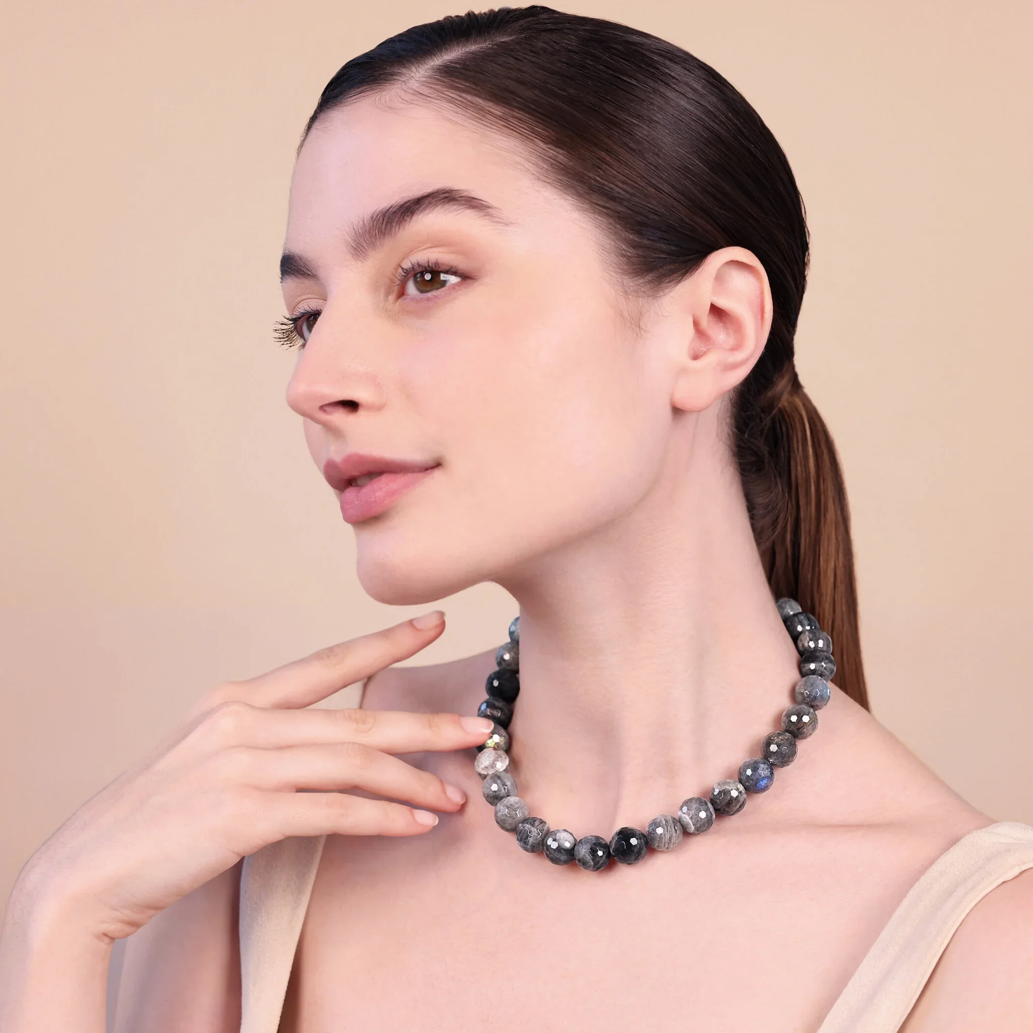 Collana Girocollo con Labradorite Sfaccettata in Argento 925 Placcato Oro Giallo 18kt - Image 2