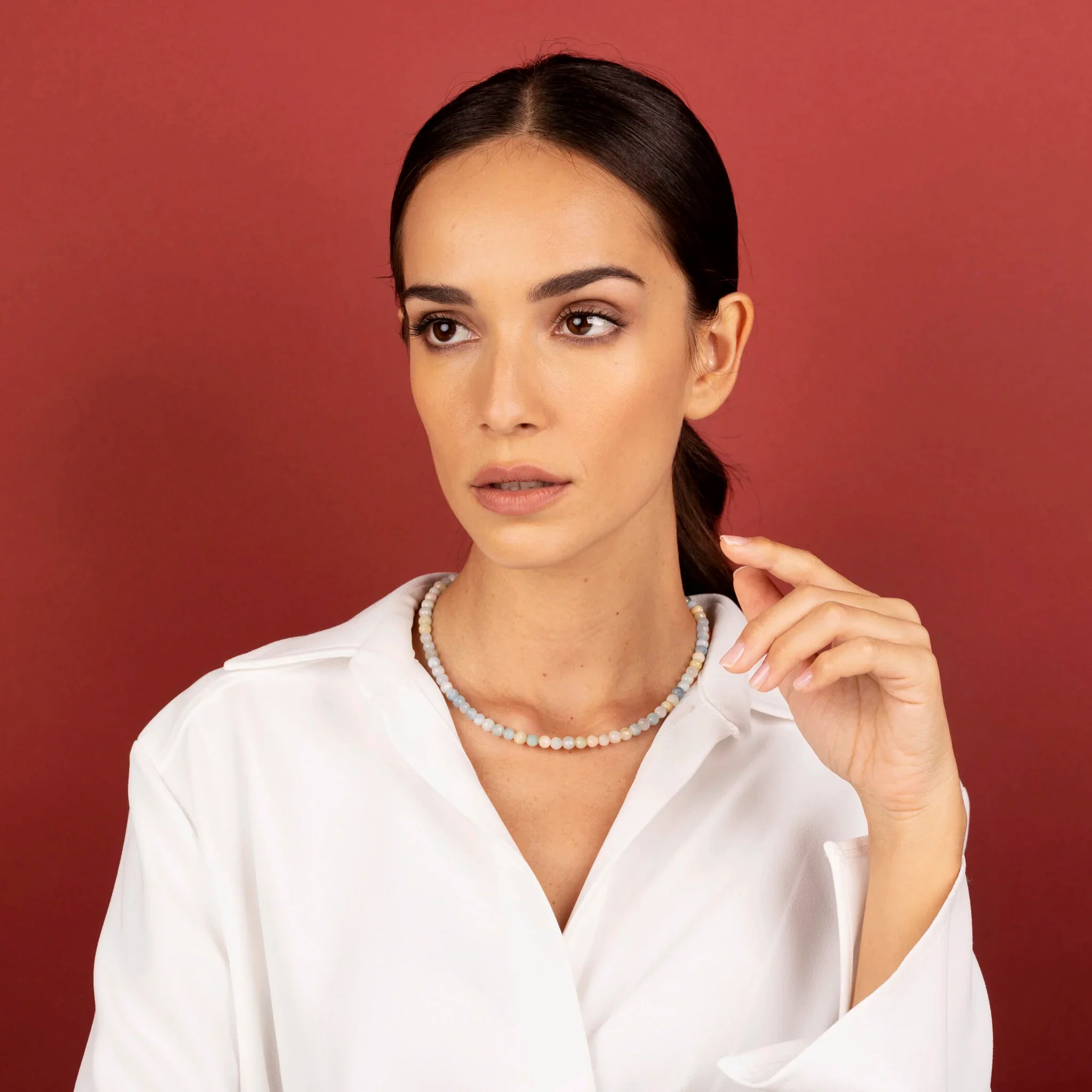 Collana Girocollo con Pietre Naturali Pendente Martellato e Perla Barocca Bianca d'Acqua Dolce Ø 9/10 mm - Image 15