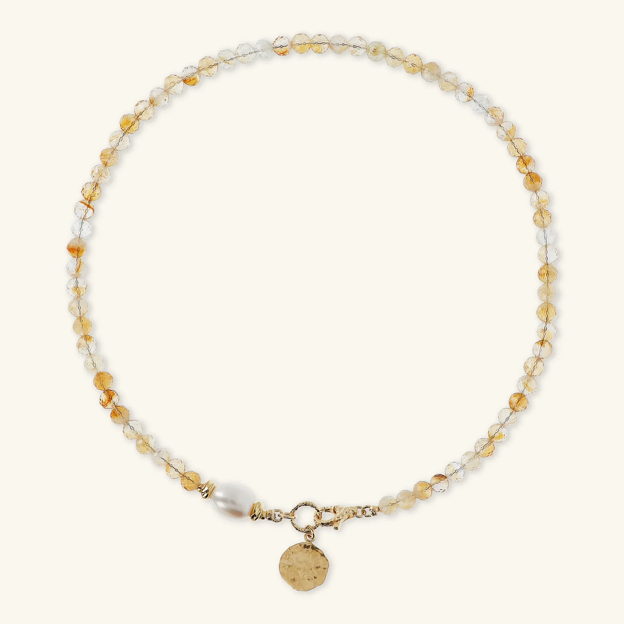 Collana Girocollo con Pietre Naturali Pendente Martellato e Perla Barocca Bianca d'Acqua Dolce Ø 9/10 mm - Image 3