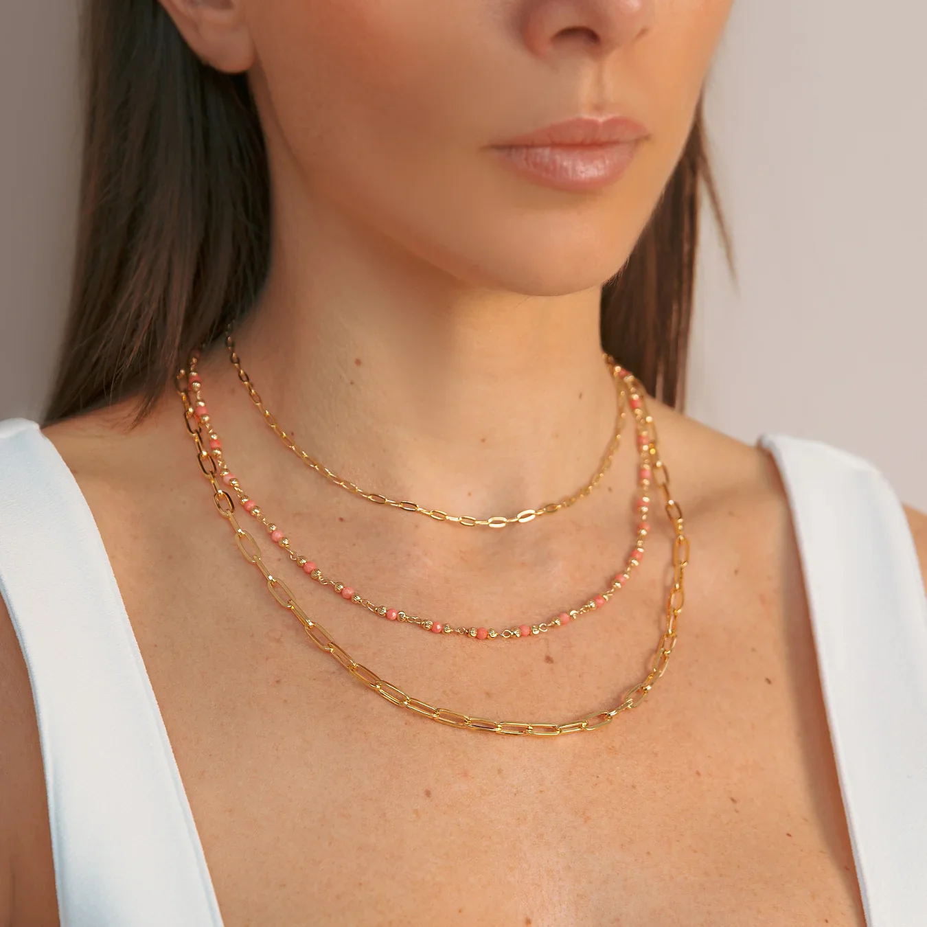 Collana Multifilo Catena Forzatina Allungata e Pietre Naturali Sfaccettate - Image 6