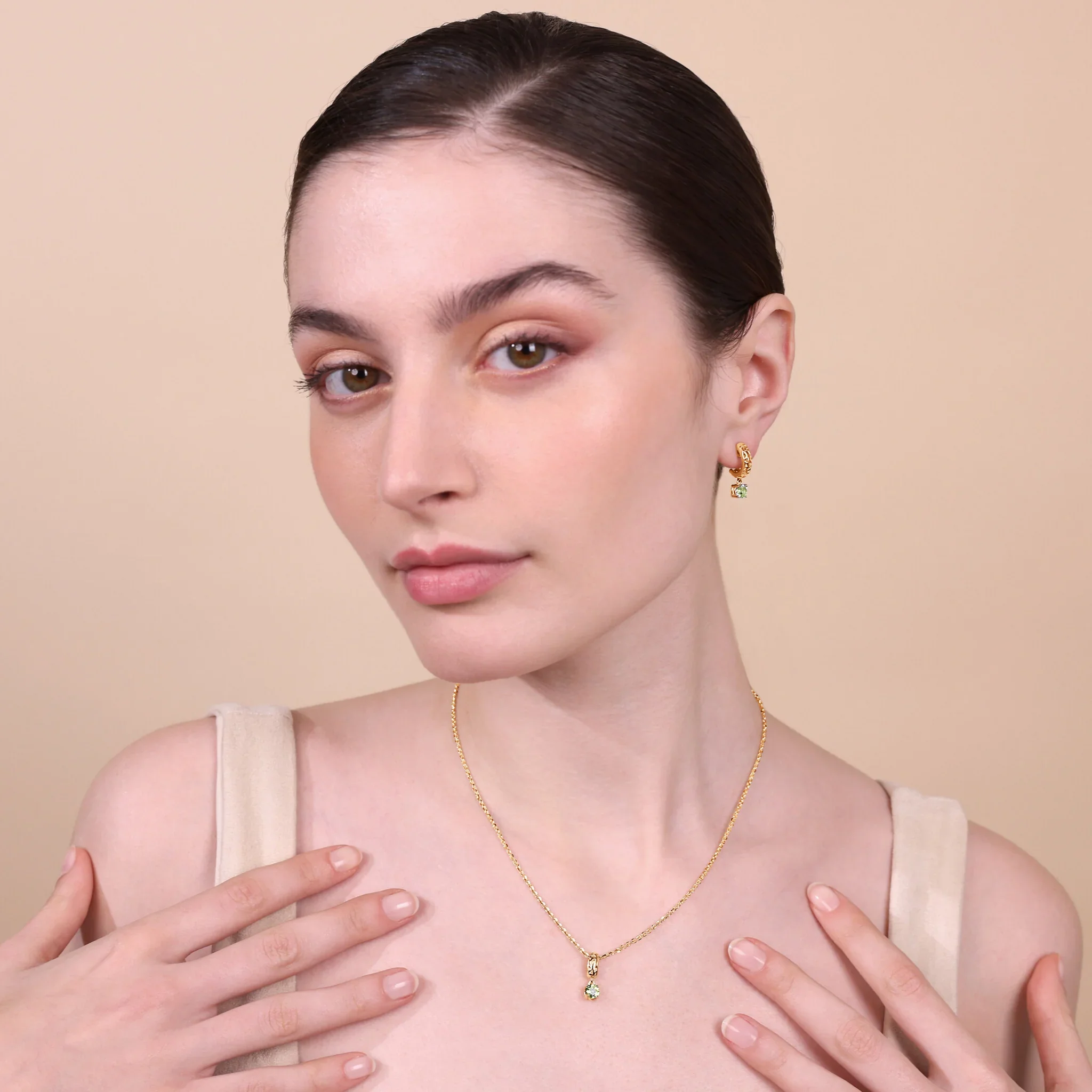Orecchini Pendenti Traforati in Argento 925 Placcati Oro Giallo 18kt con Pietra Naturale - Image 2