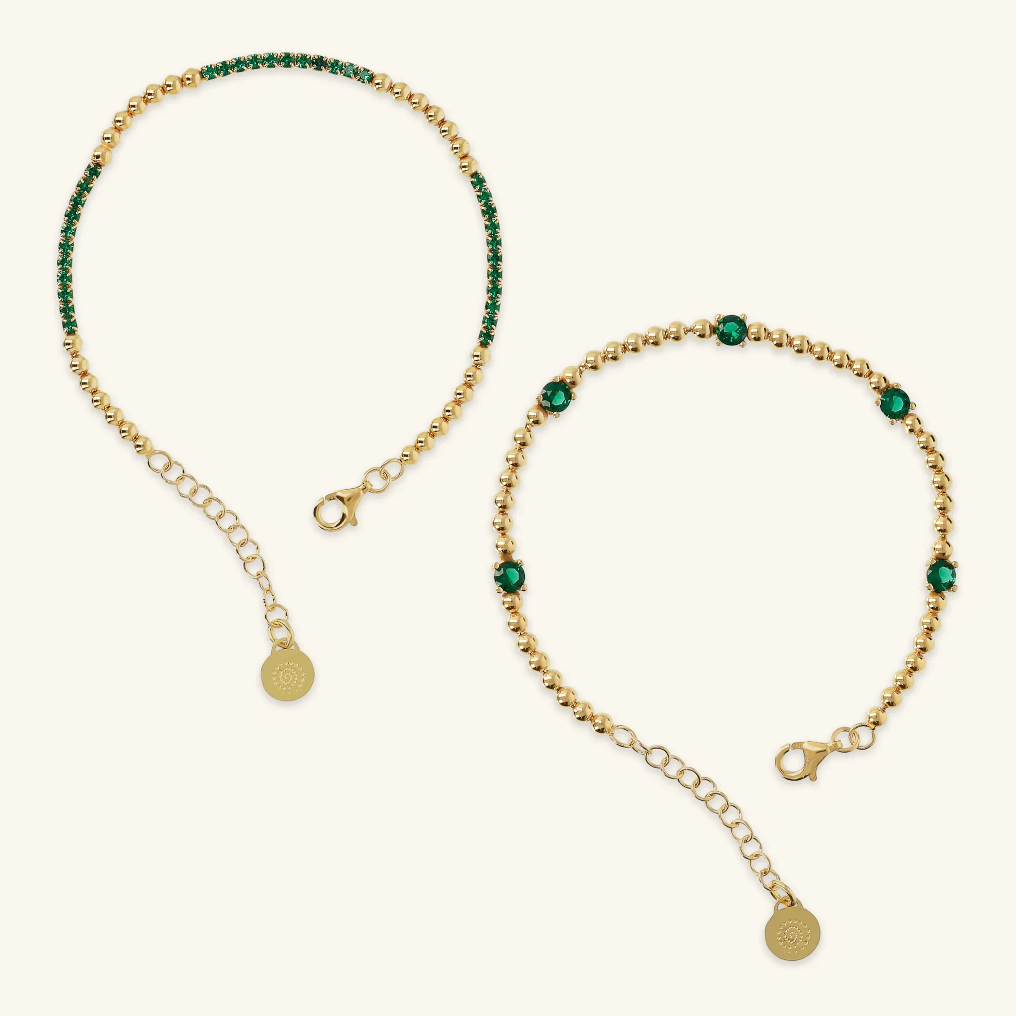 Set 2 Bracciali in Argento 925 placcato Oro Giallo 18kt con Bead e Cubic Zirconia